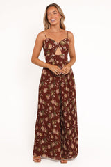 Alice Wide Leg Jumpsuit - Brown Floral