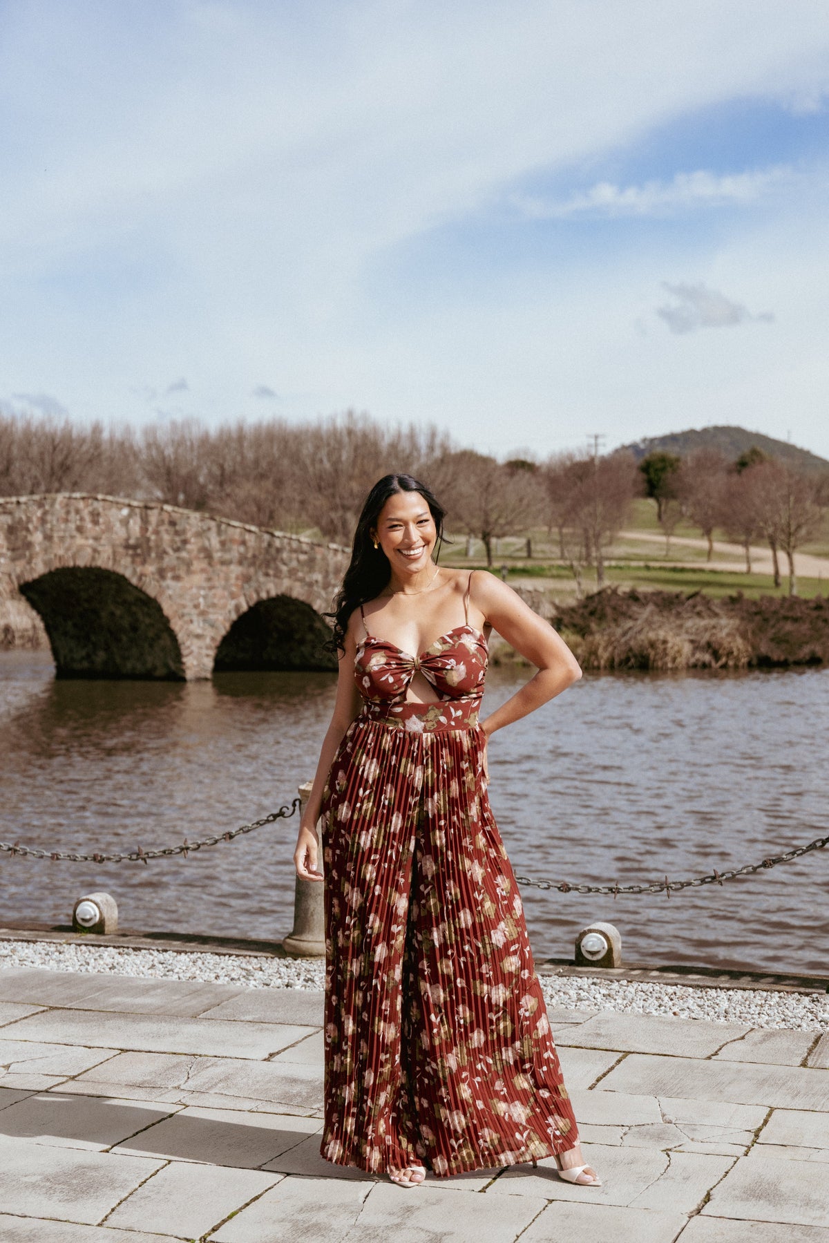 Alice Wide Leg Jumpsuit - Brown Floral