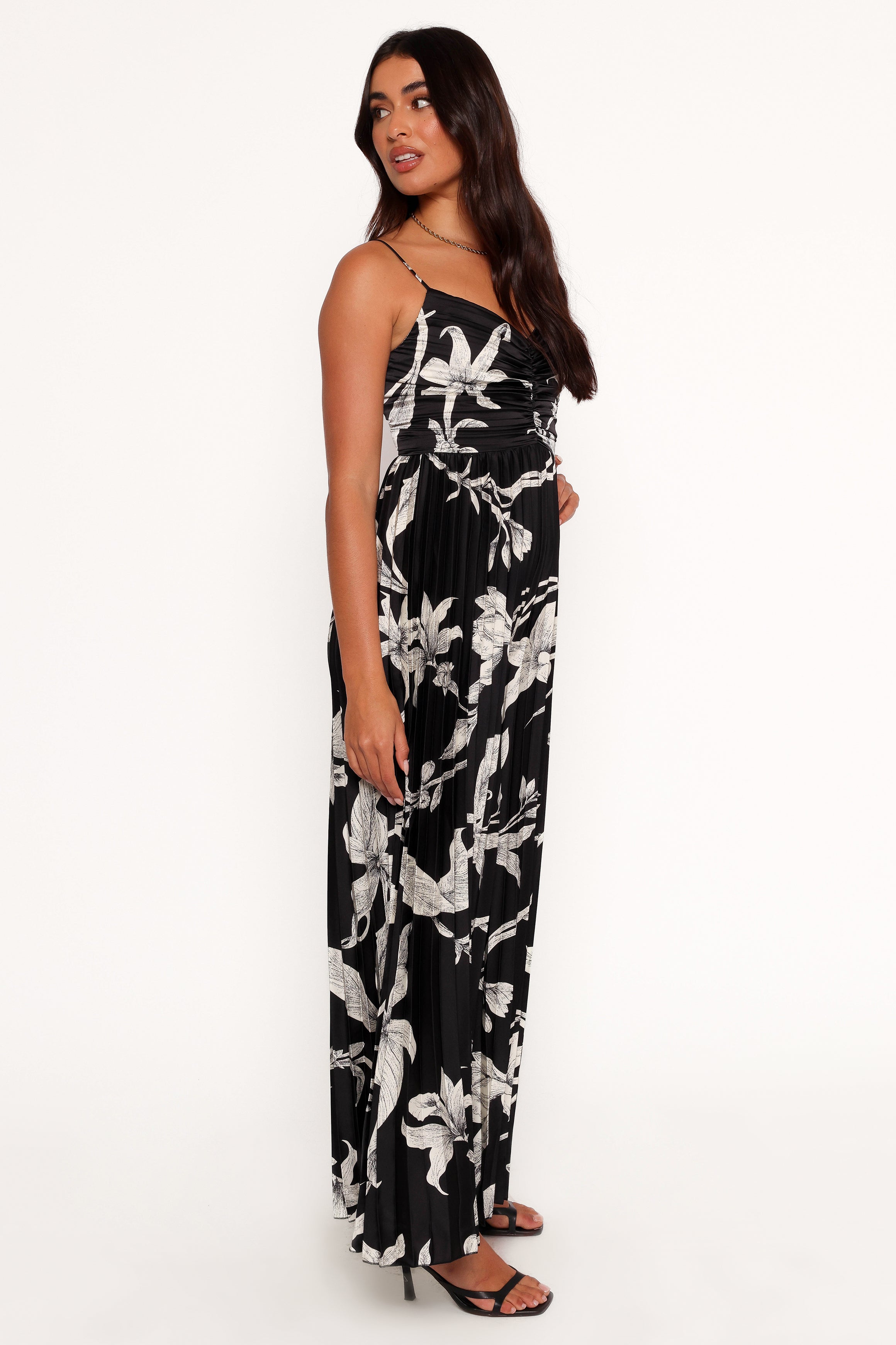 Angelique Pleated Jumpsuit - Black Floral