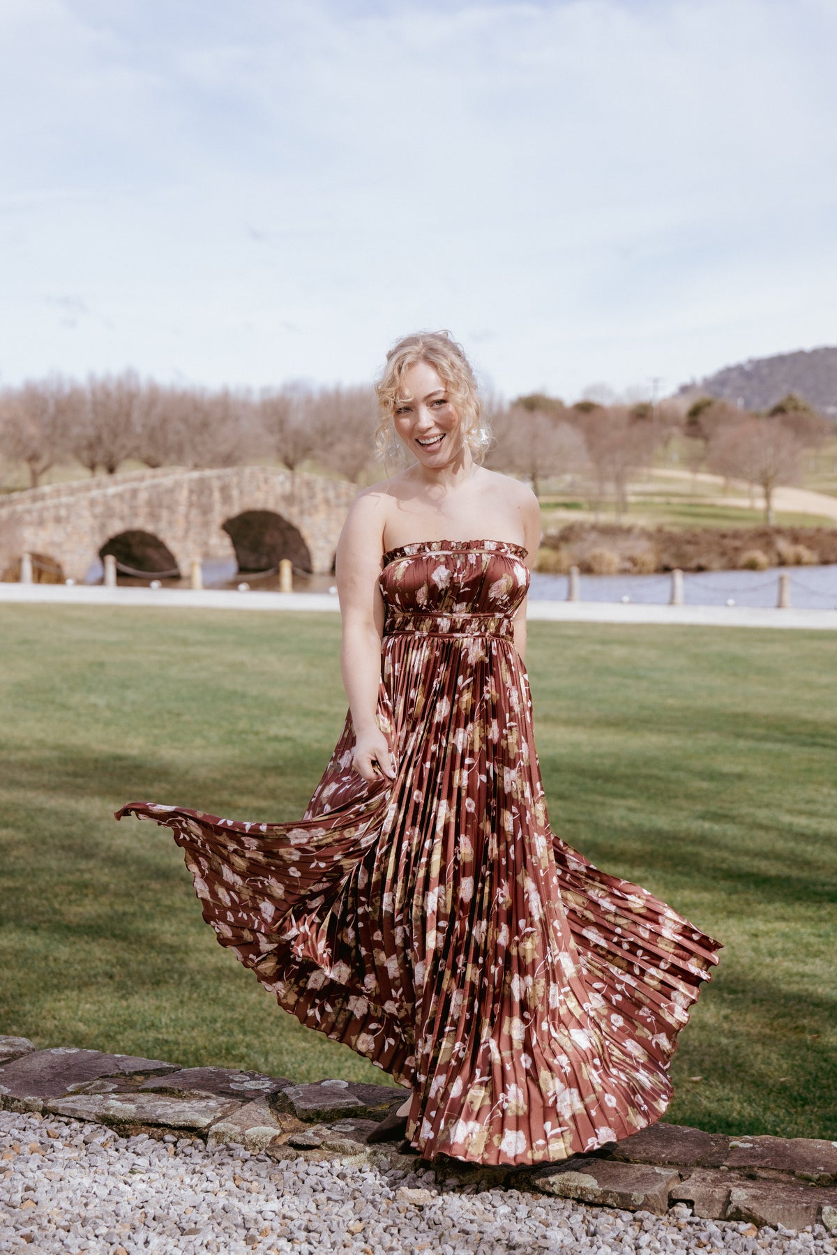 Angelique Strapless Maxi Dress - Brown Floral