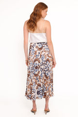 Aoife Pleated Midi Skirt - Ivory Brown Blue