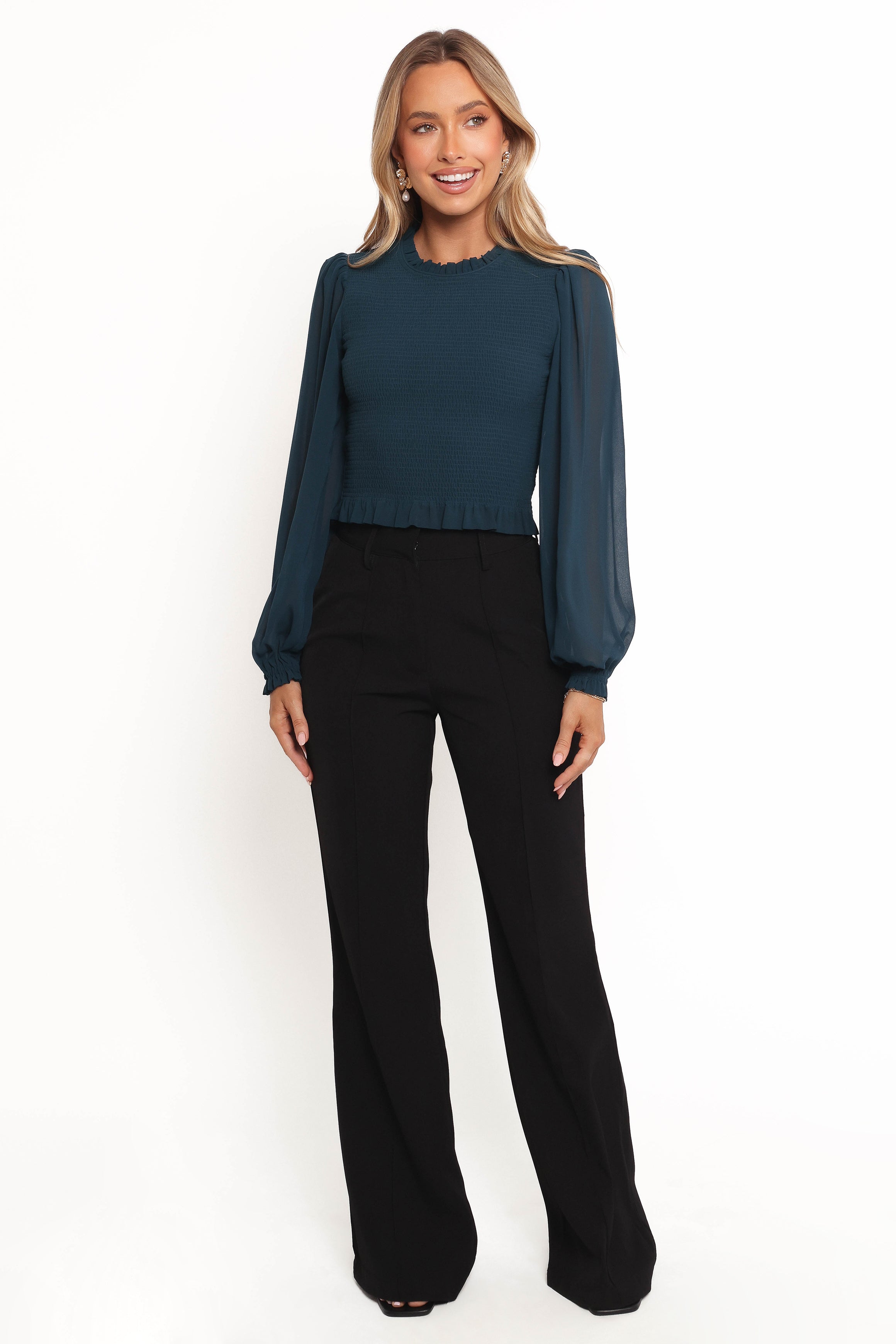 Aranha Sheer Sleeve Top - Dark Blue
