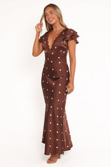 Arella Maxi Dress - Brown Polka Dot