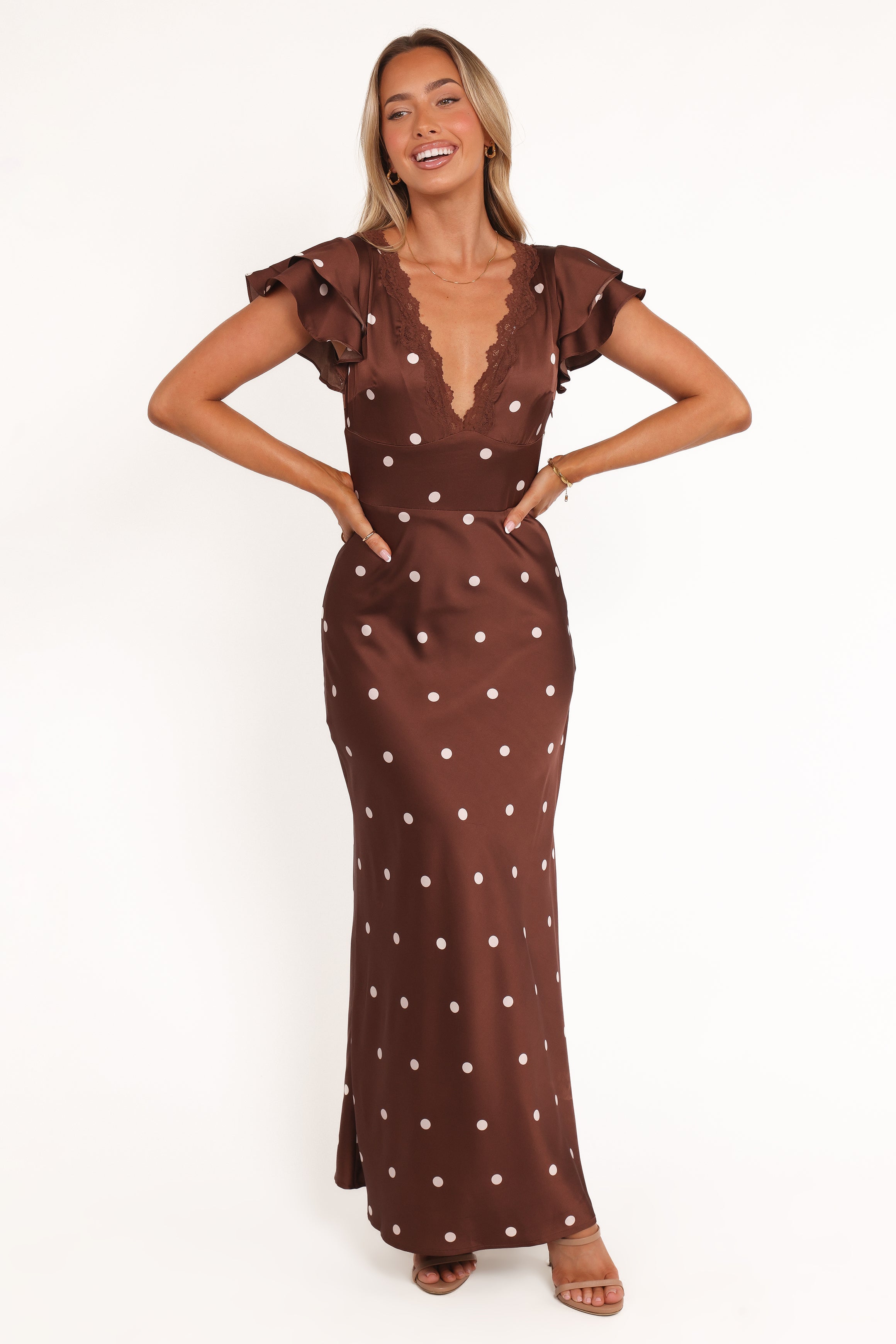 Arella Maxi Dress - Brown Polka Dot