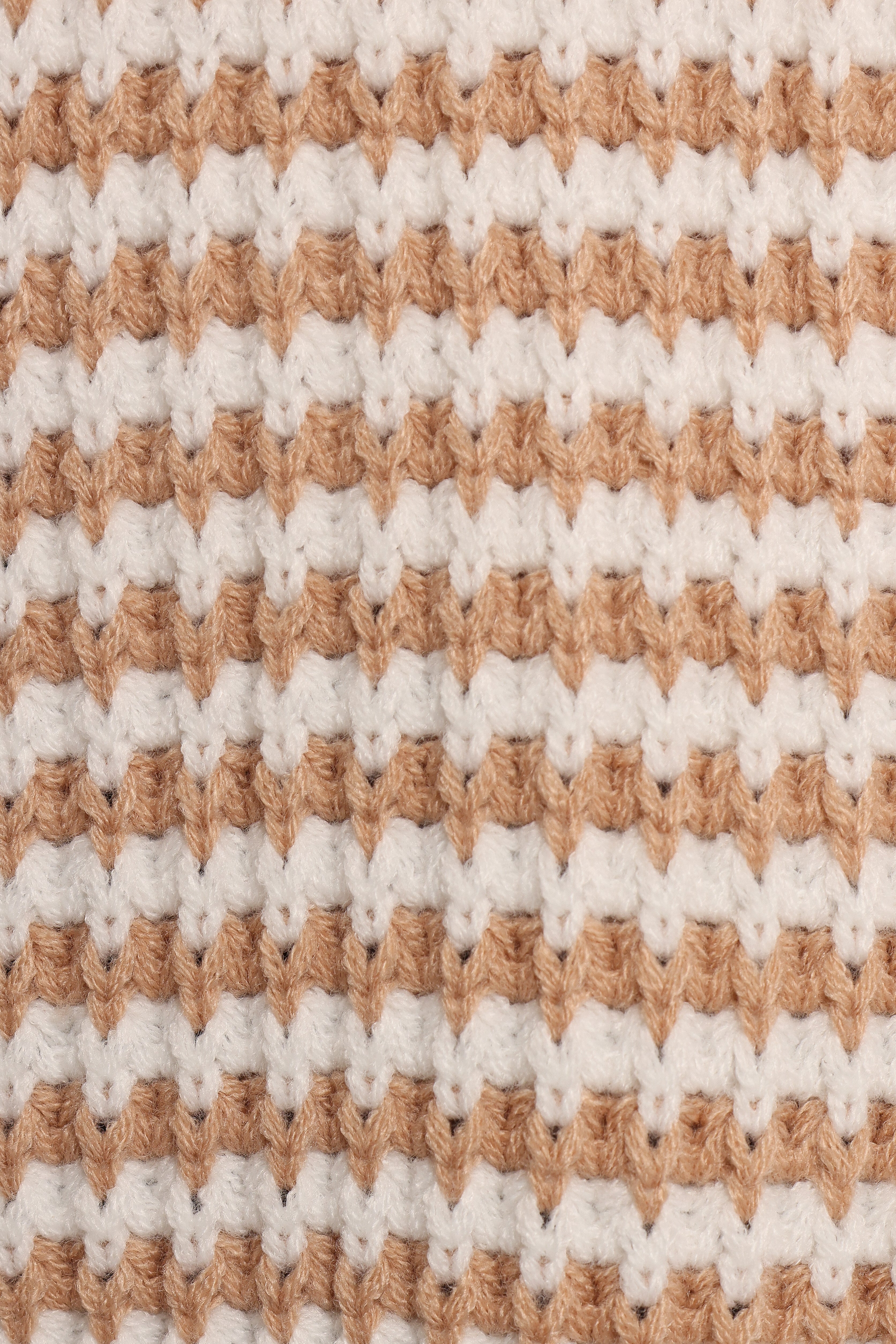 Becca Crewneck Waffle Stitch Stripe Knit Sweater - Tan