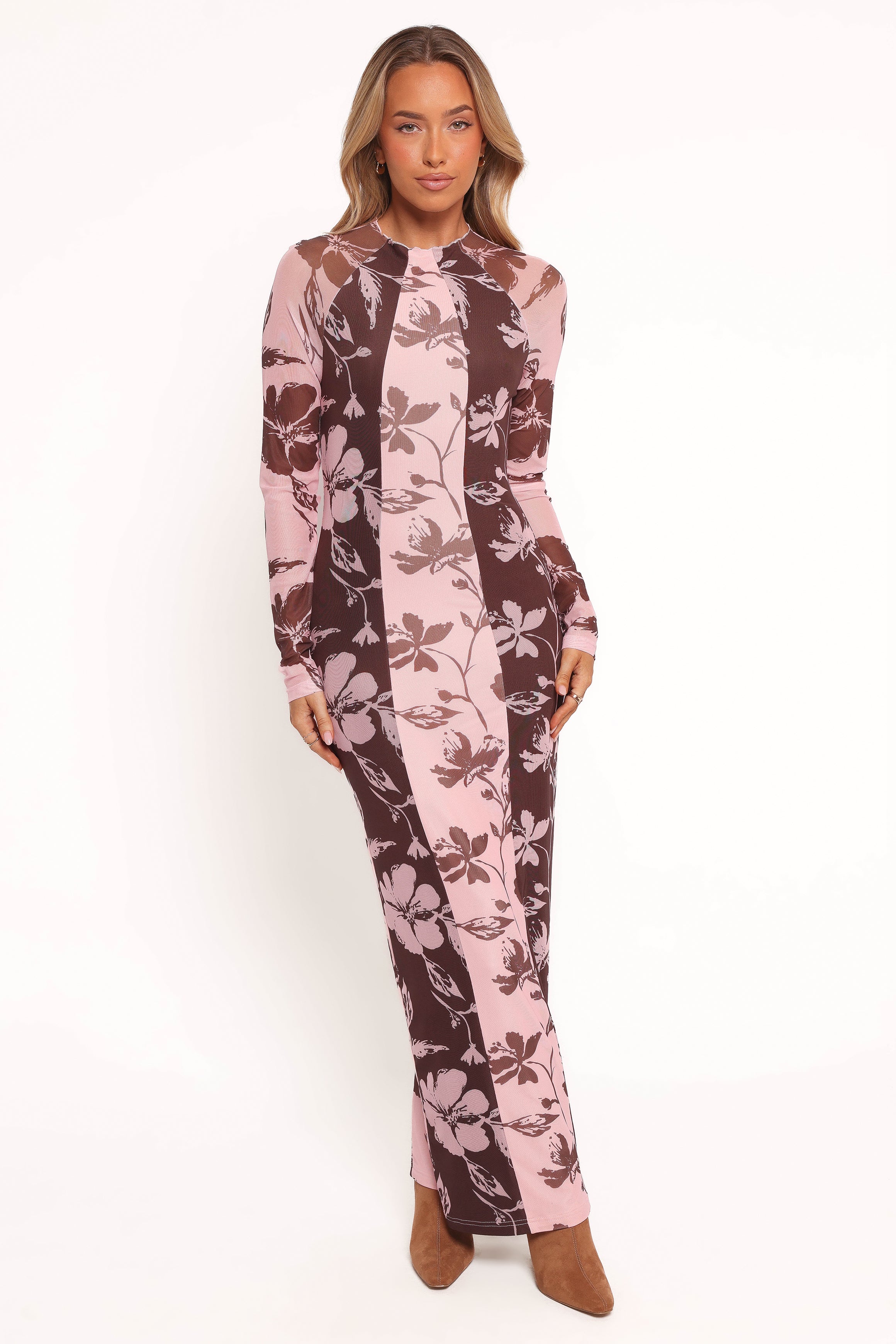 Bellatrix Spliced Maxi Dress - Pink Brown Floral