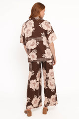 Bernadine Wide Leg Pant - Brown Floral