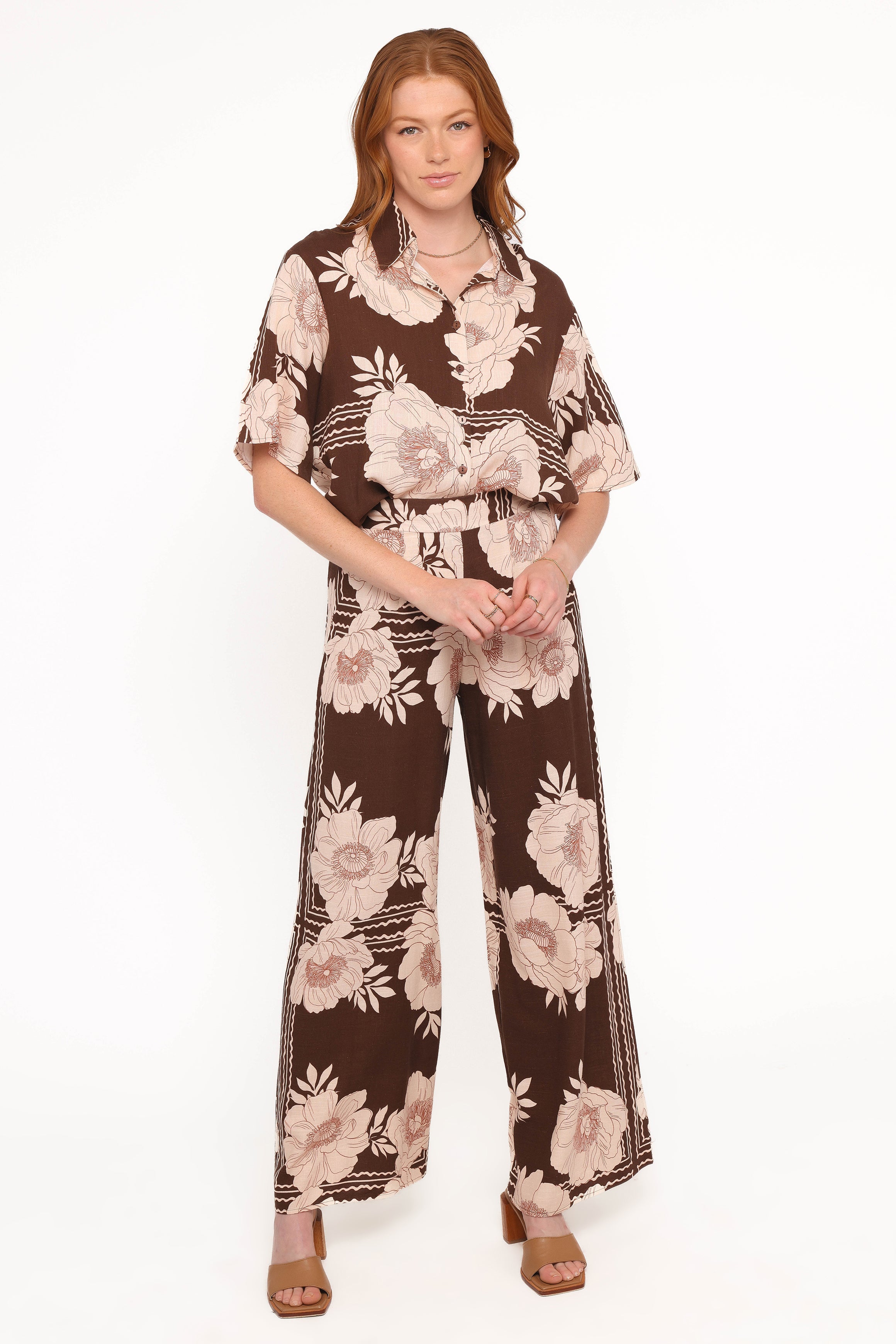 Bernadine Wide Leg Pant - Brown Floral