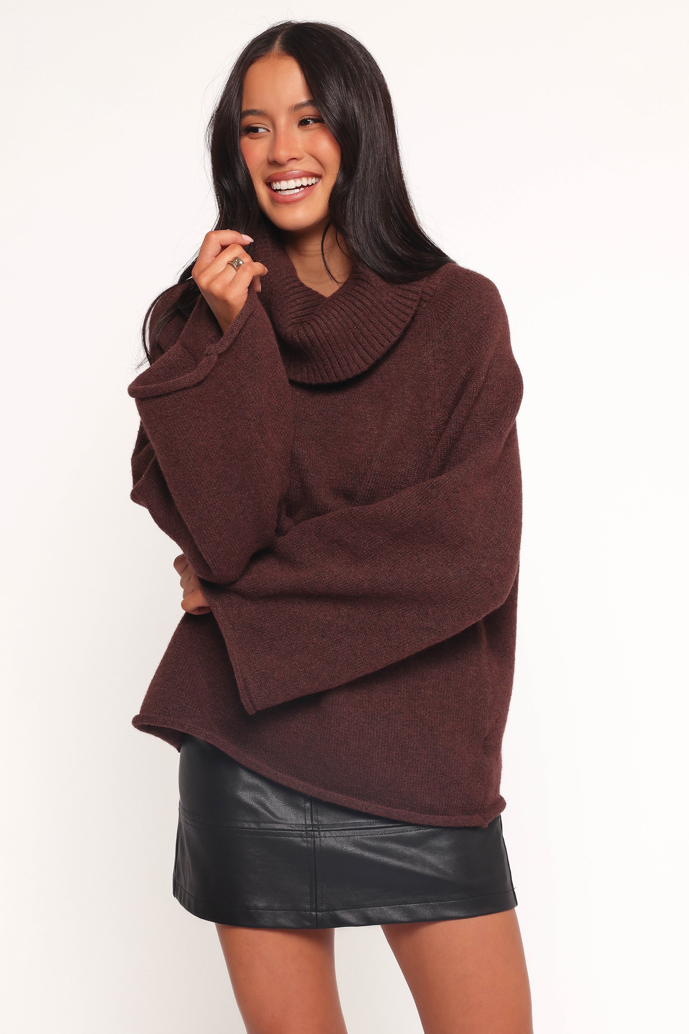 Bindy Cowlneck Knit Sweater - Brown