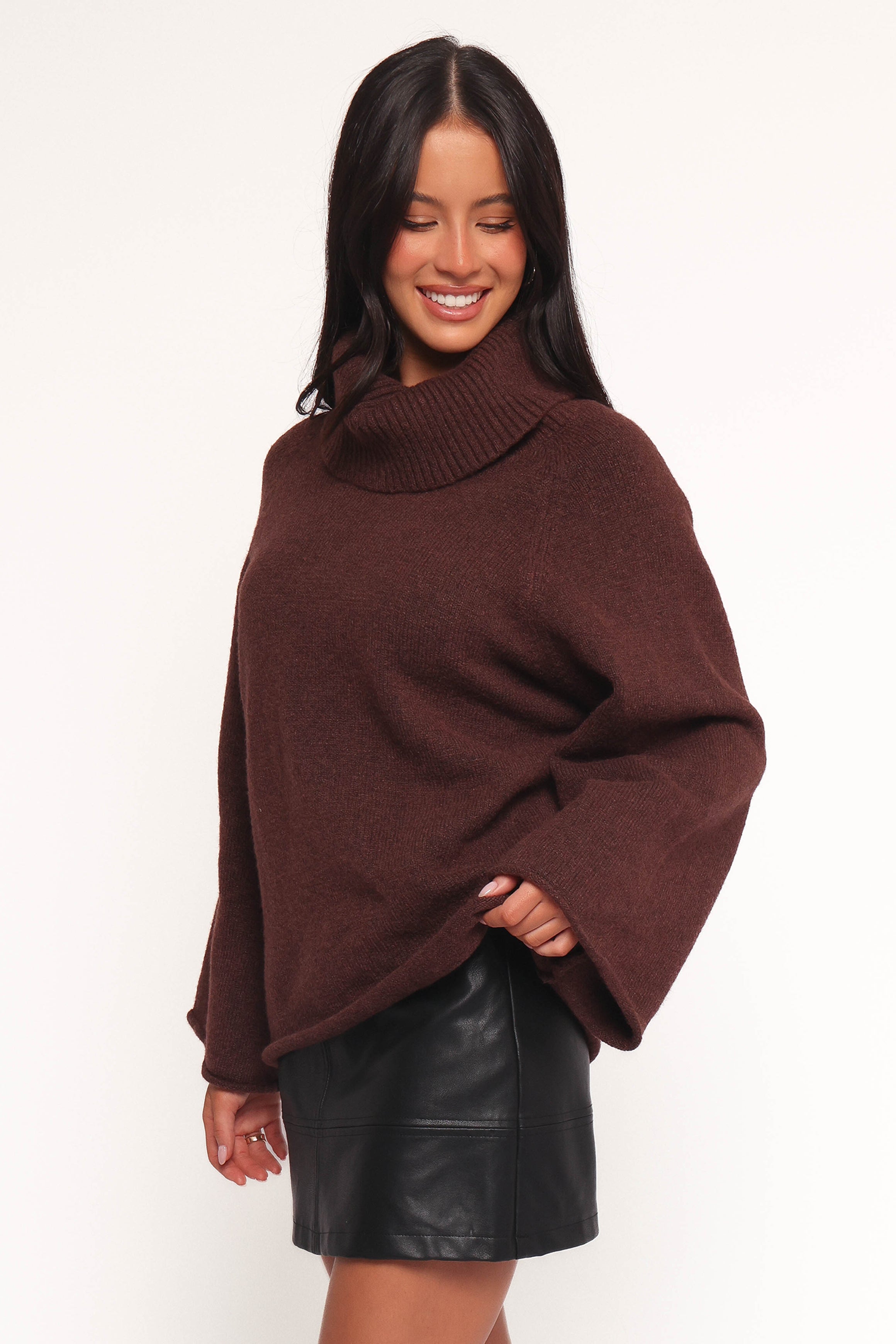 Bindy Cowlneck Knit Sweater - Brown