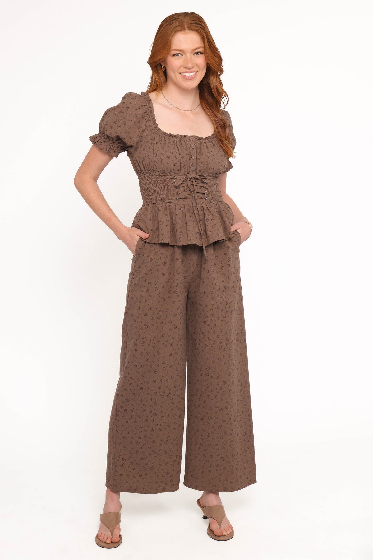 Bridget Jumpsuit - Taupe Purple Floral