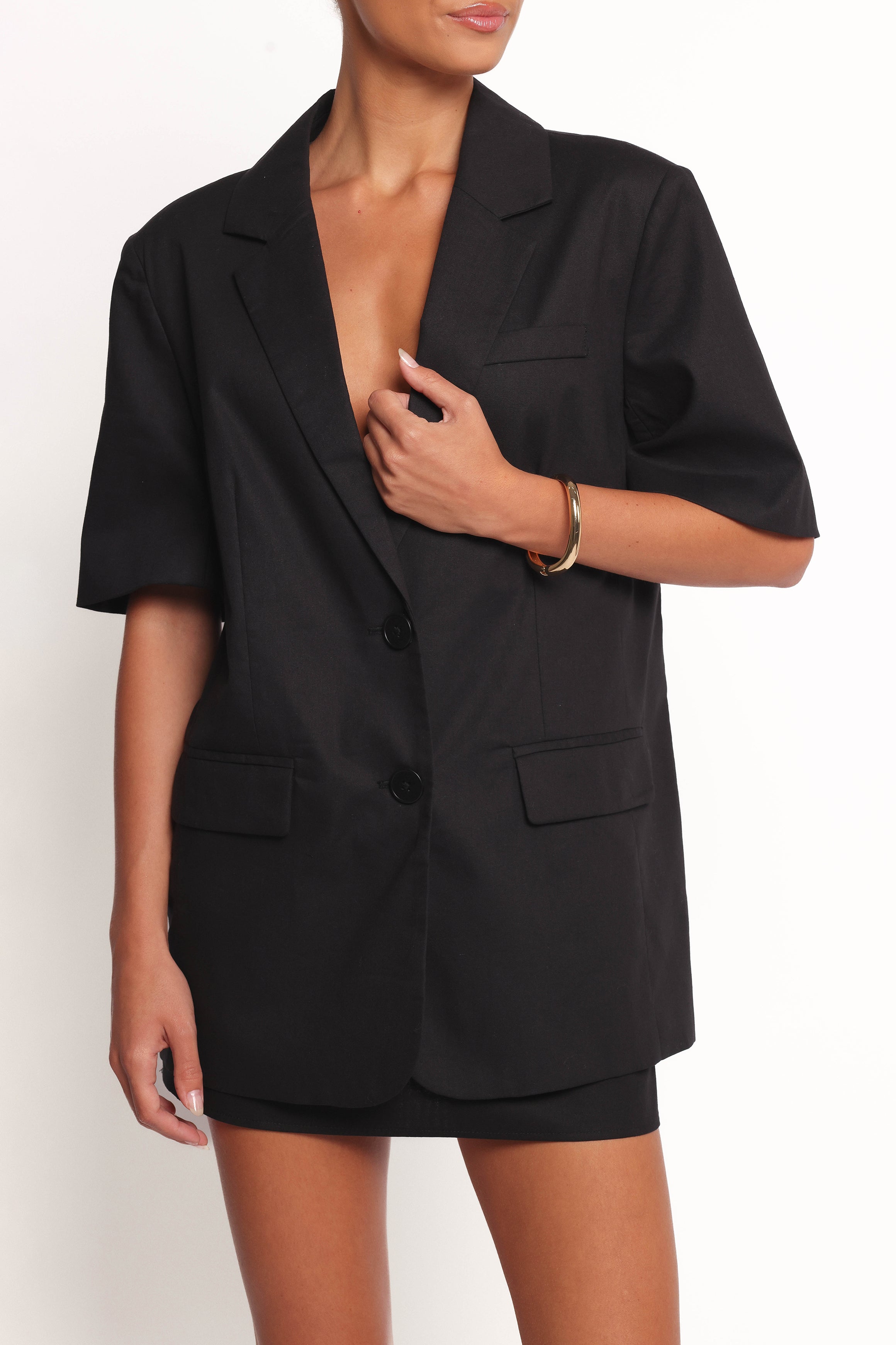 Brielle Short Sleeve Blazer Top - Black