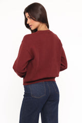 Brittany Placed Embroidery Flower Cardigan - Burgundy