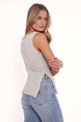 Brodie Wide Rib Knit Top - Beige