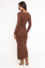 Brydie Long Sleeve Midi Dress - Chocolate Brown