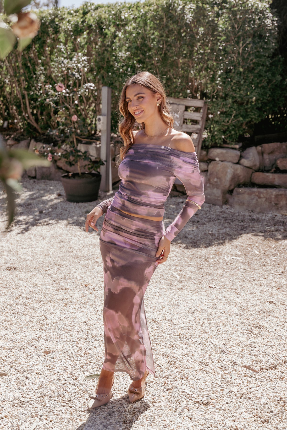 Caelira Skirt - Pink/Brown Print