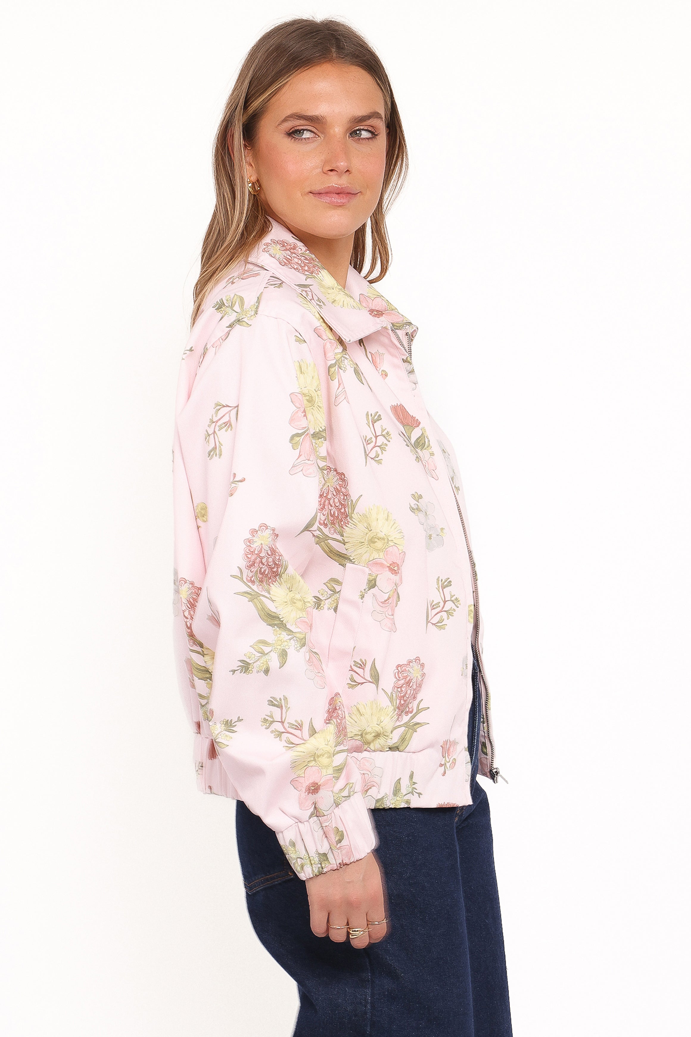 Calvin Floral Twill Zip Jacket - Pale Pink Floral