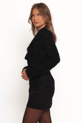 Capra Fuzzy Tie Front Cardigan - Black
