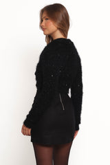 Capra Fuzzy Tie Front Cardigan - Black