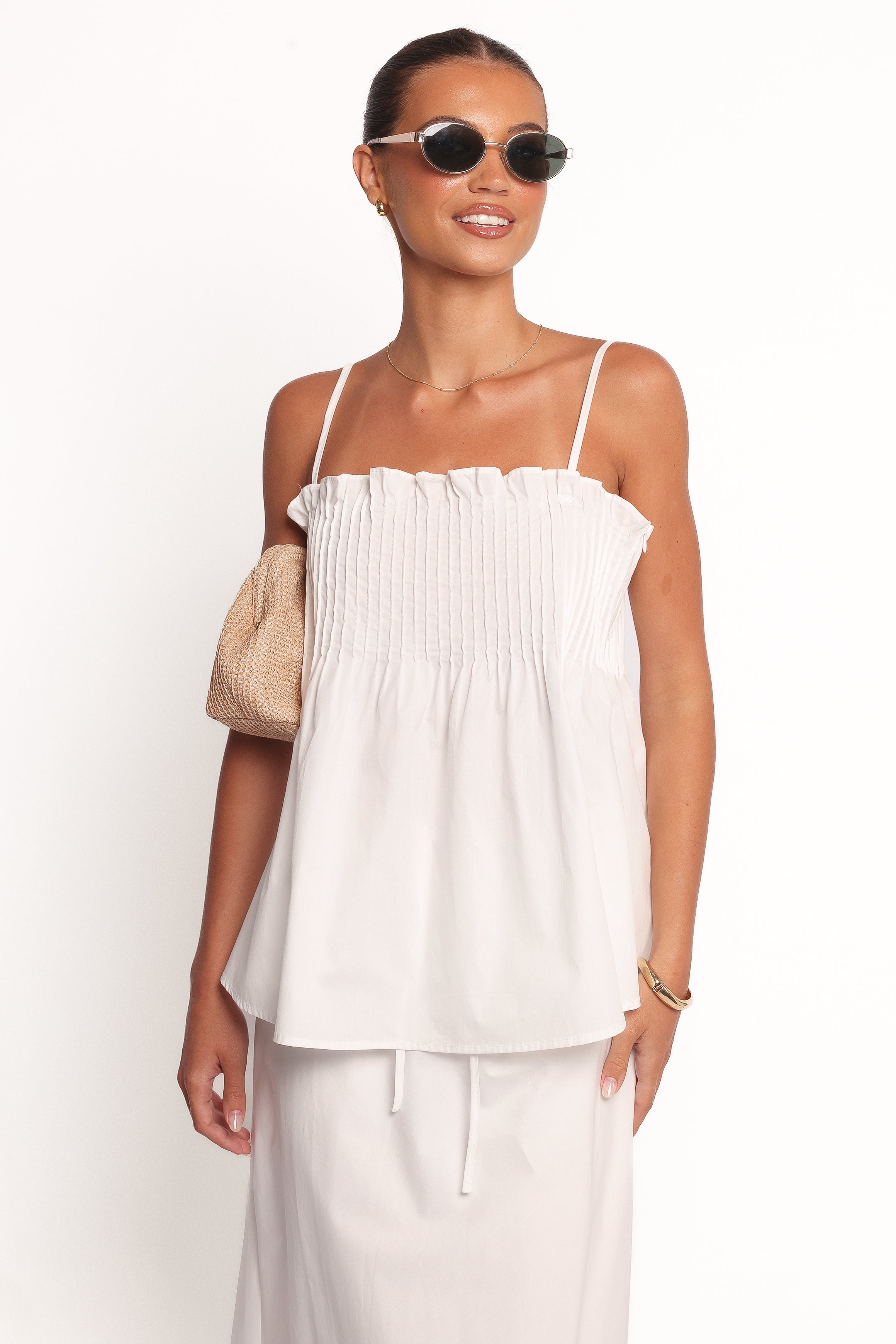 Carson Pleated Top - White
