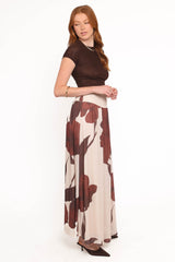 Cascade Maxi Skirt - Cream Brown Floral