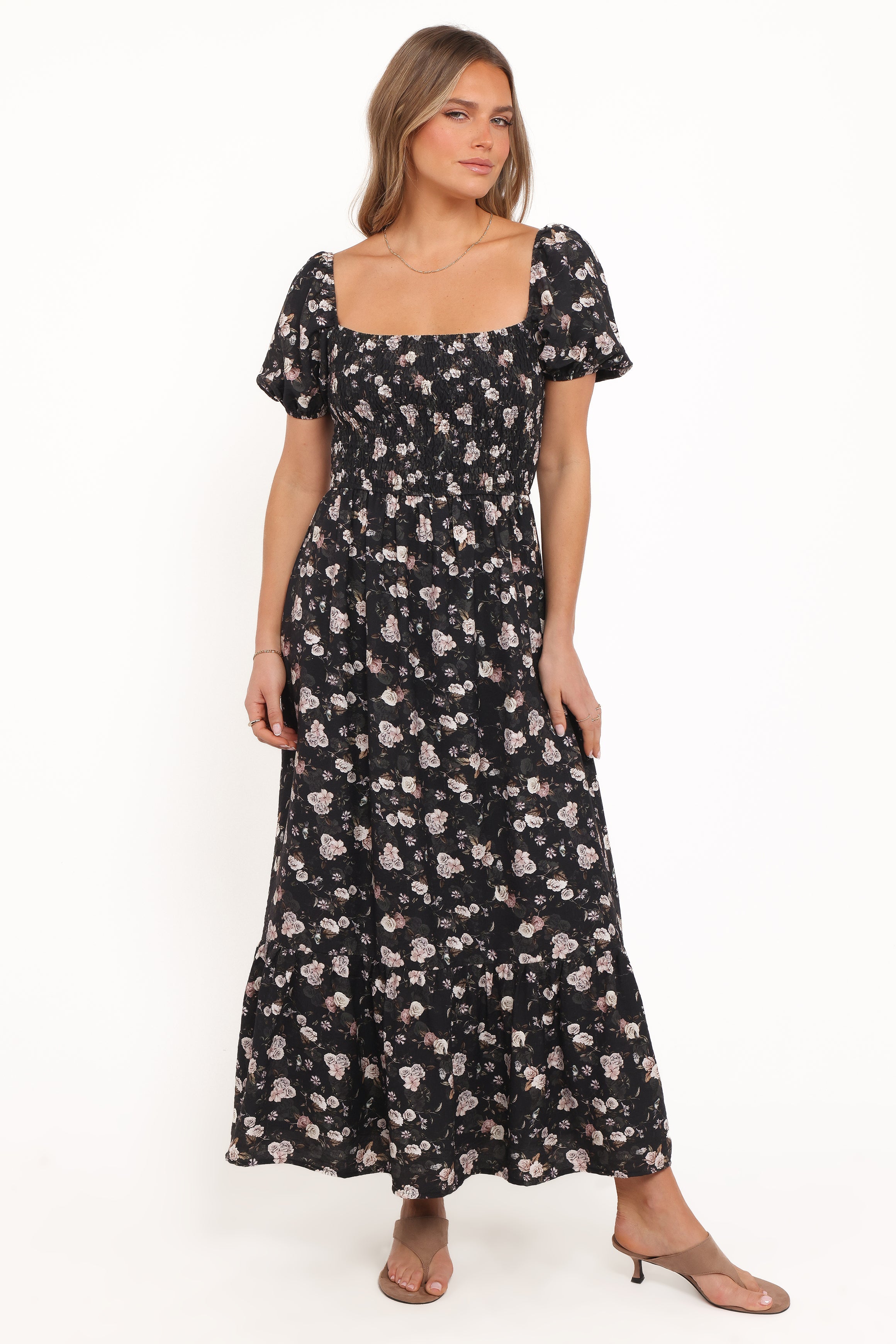Cecelia Puff Sleeve Maxi Dress - Black Floral