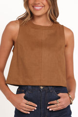 Charles Faux Sueded Top - Camel