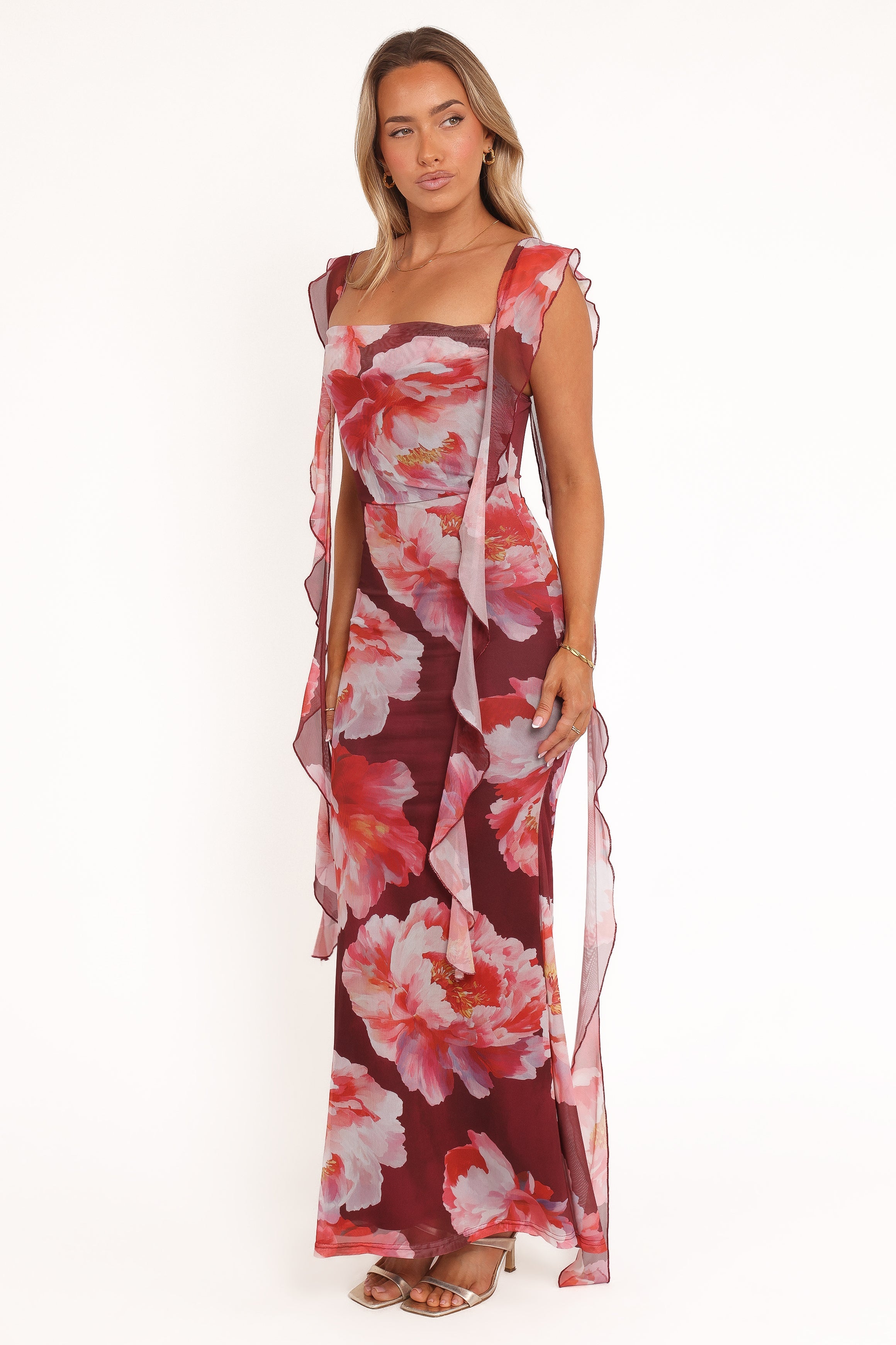 Chiara Maxi Dress - Burgundy Peony