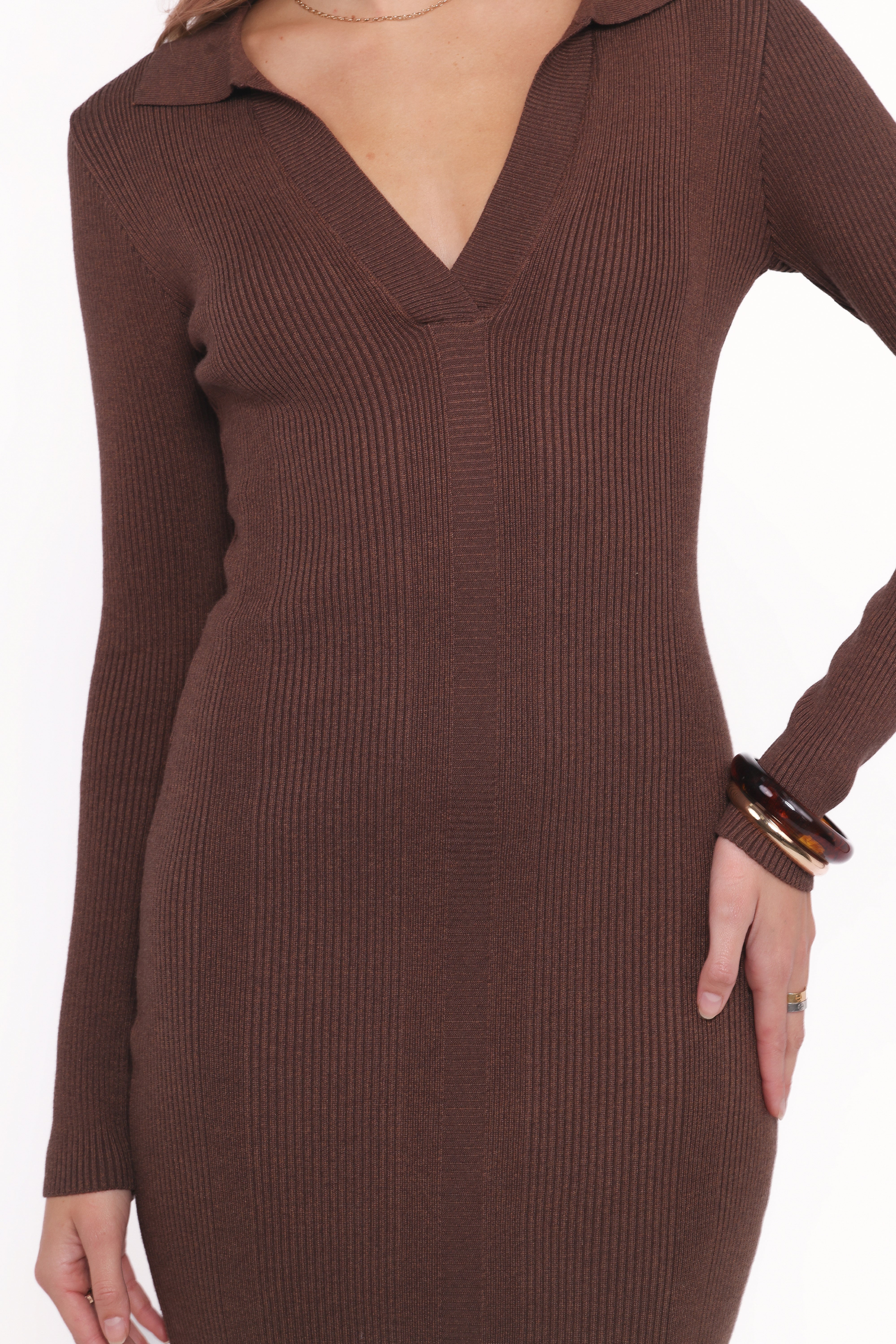 Collins Long Sleeve Midi Dress - Chocolate