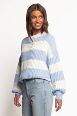Courtney Thick Stripe Knit Sweater - Blue Cream