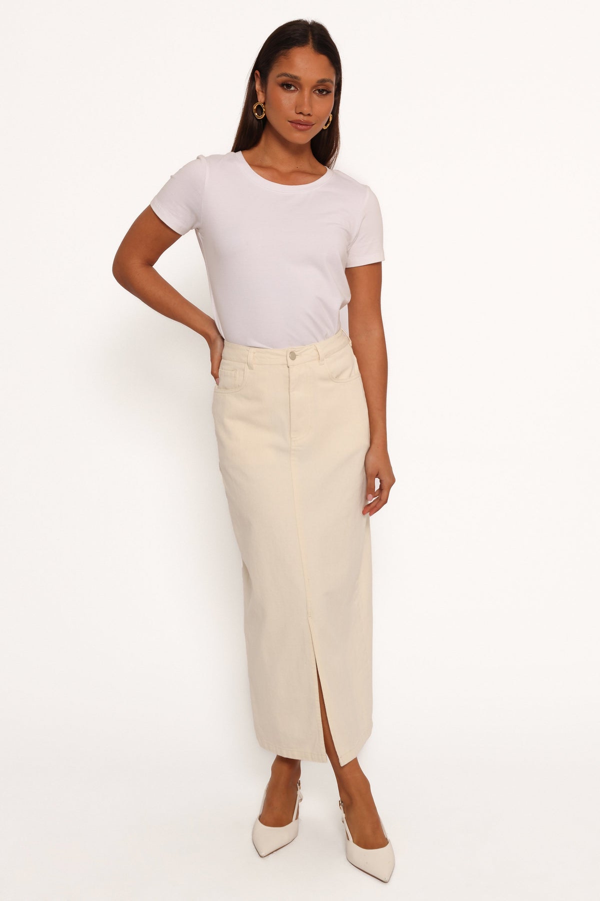Kellen Corduroy Midi SKirt - Cream