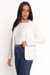 Darian Lace Knit Single Button Blazer - Off White