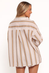 Dean Long Sleeve Short Set - Beige Stripe