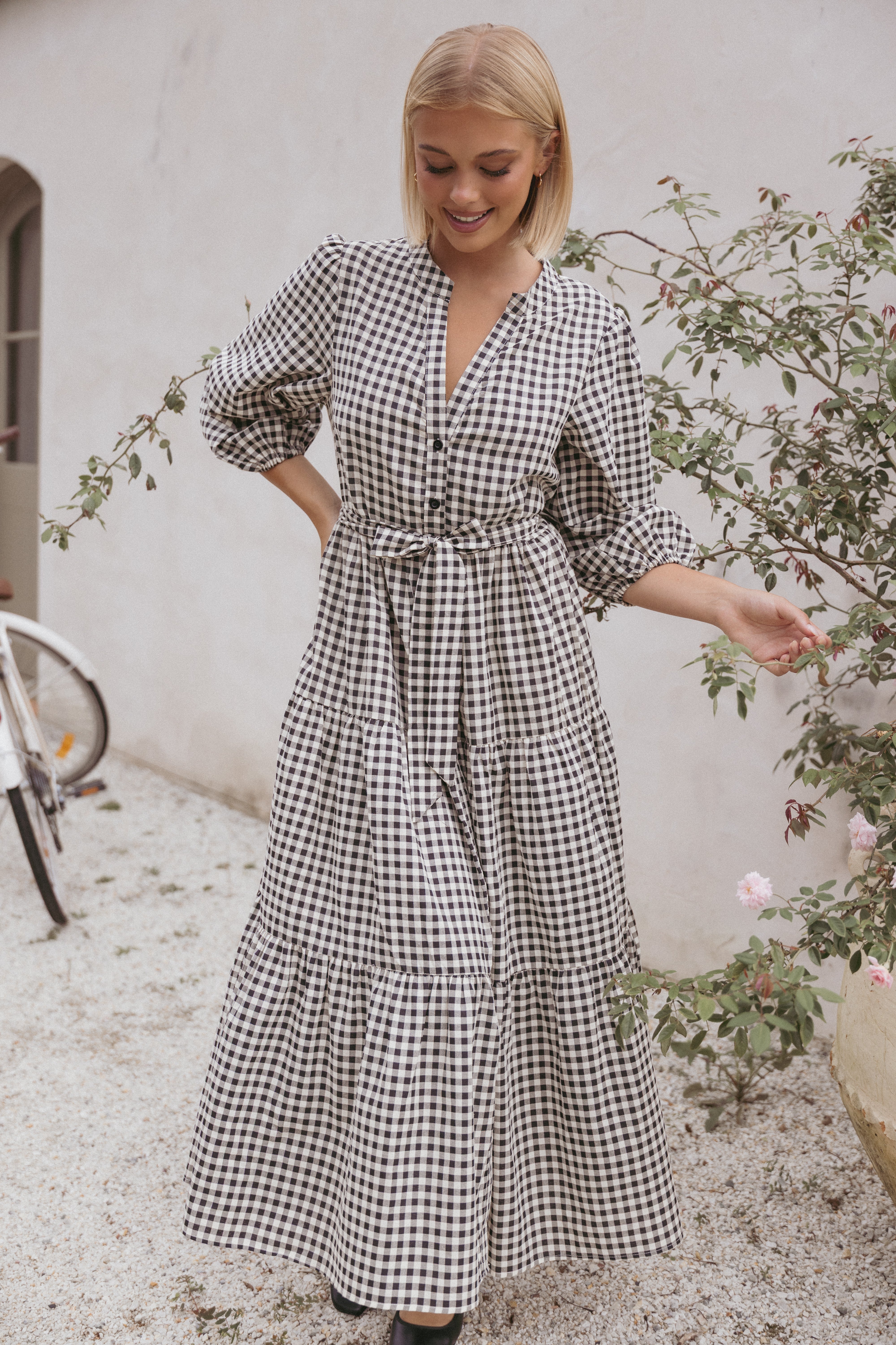 Dixon Maxi Dress - Black Cream Gingham