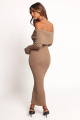 Domitia Off Shoulder Knit Dress - Brown