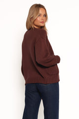 Eden Button Front Cardigan - Brown