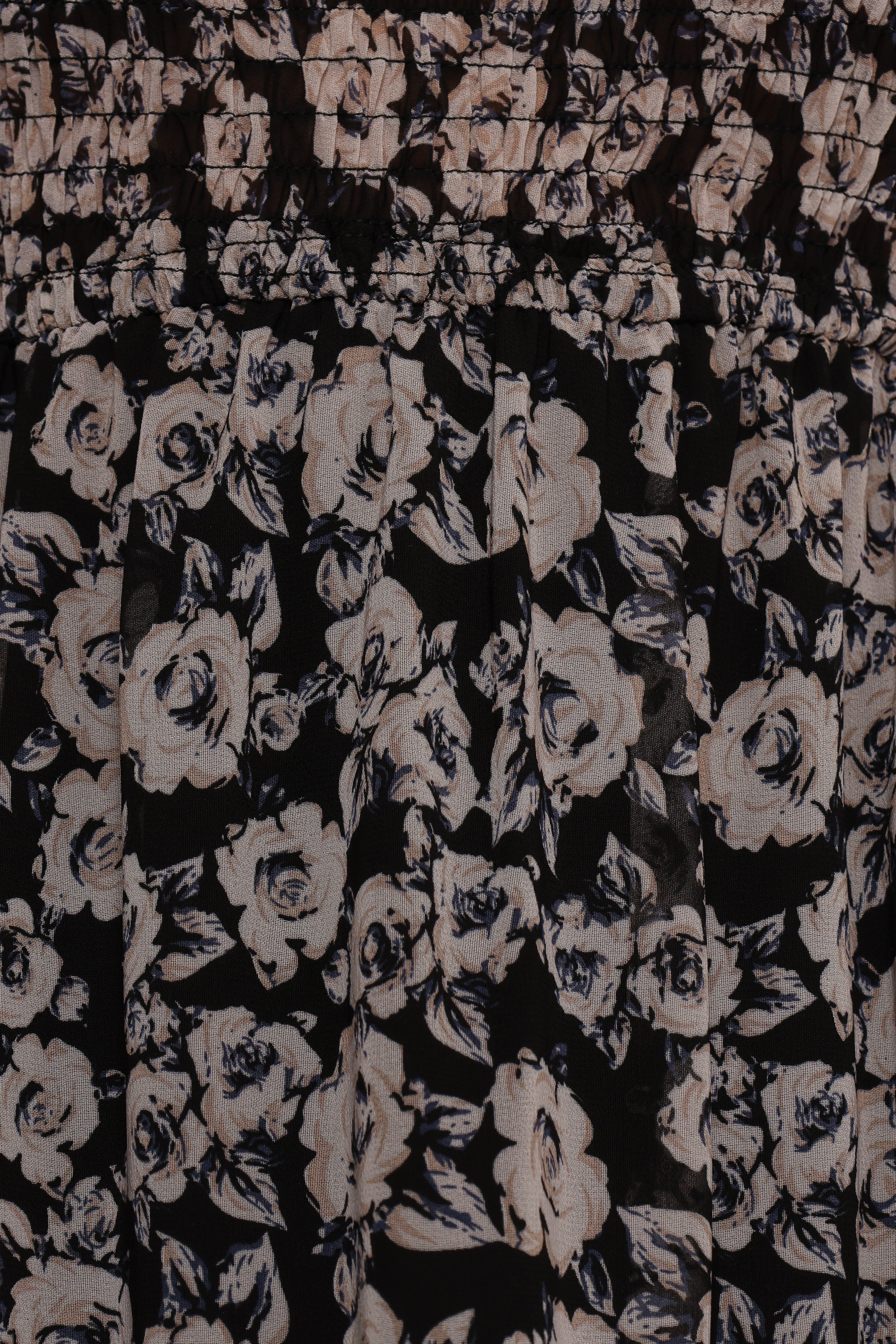 Edwina Shirred Frill Long Sleeve Midi Dress - Black Floral