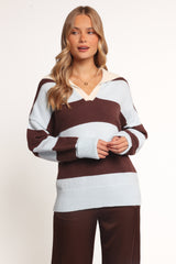 Mikaela Rugby Stripe Knit Sweater - Brown/Blue Stripe
