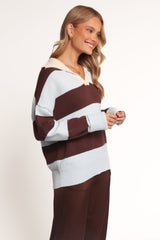 Mikaela Rugby Stripe Knit Sweater - Brown/Blue Stripe