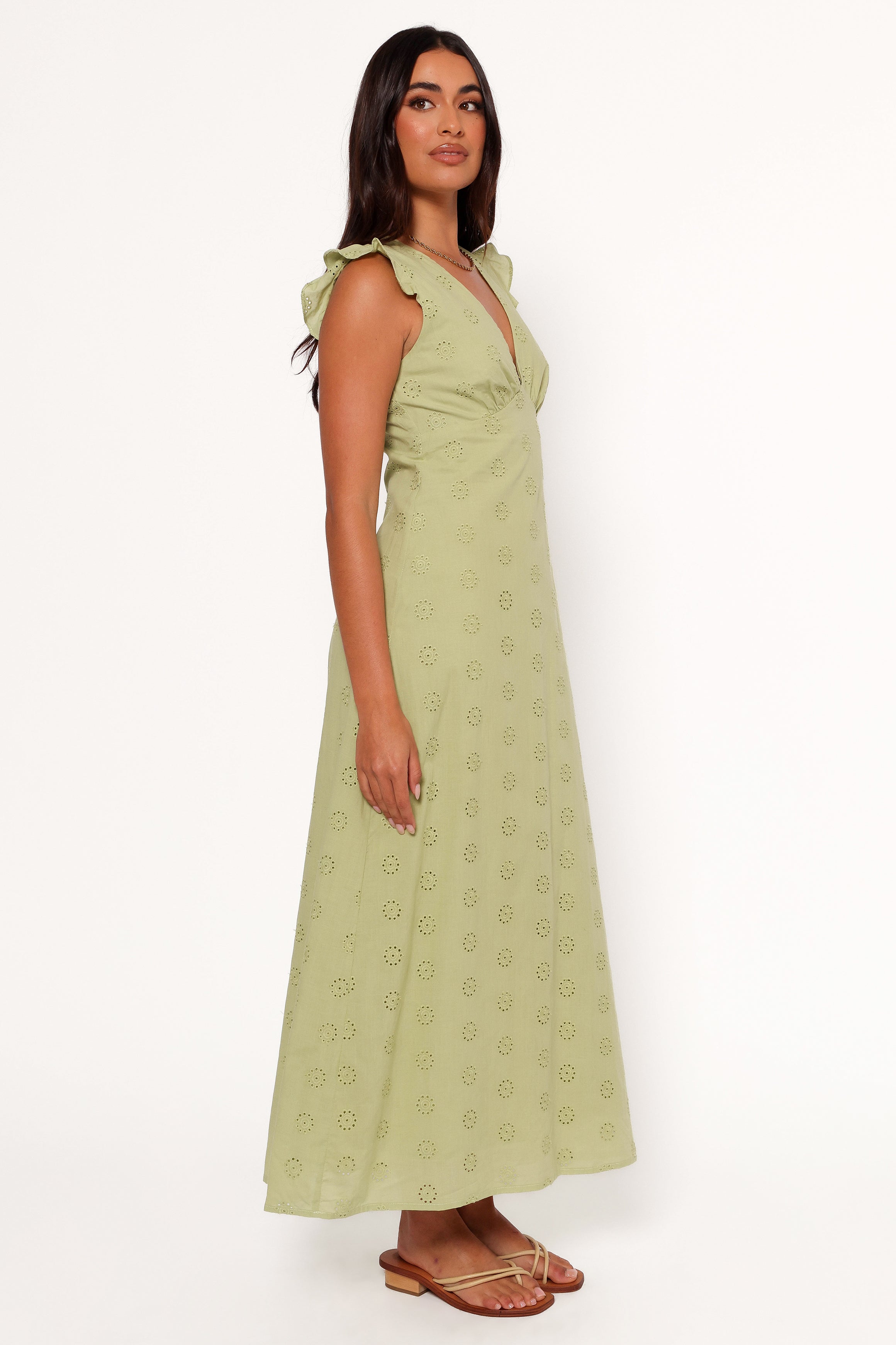 Ensley Flutter Sleeve Maxi Dress - Olive Green