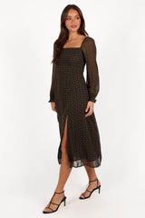 Ettie Long Sleeve Midi Dress - Pine/Tan
