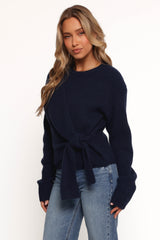 Ettie Wrap Side Tie Knit Sweater - Navy