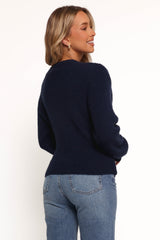 Ettie Wrap Side Tie Knit Sweater - Navy