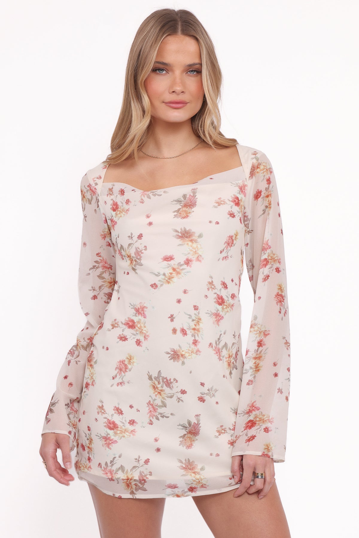 Everlyn Long Sleeve Mini Dress - Cream Floral