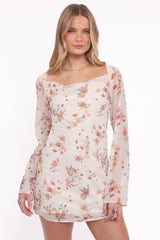 Everlyn Long Sleeve Mini Dress - Cream Floral