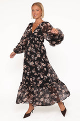 Evian Long Sleeve Maxi Dress - Black Floral