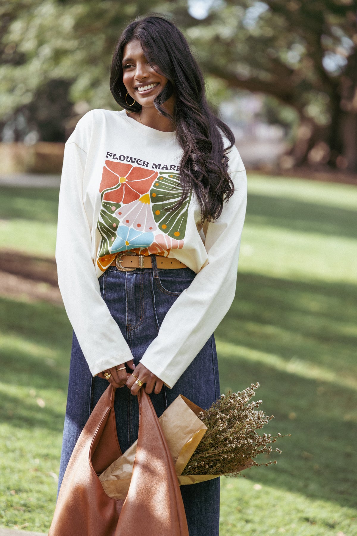 Flower Market Long Sleeve Tee - Cream