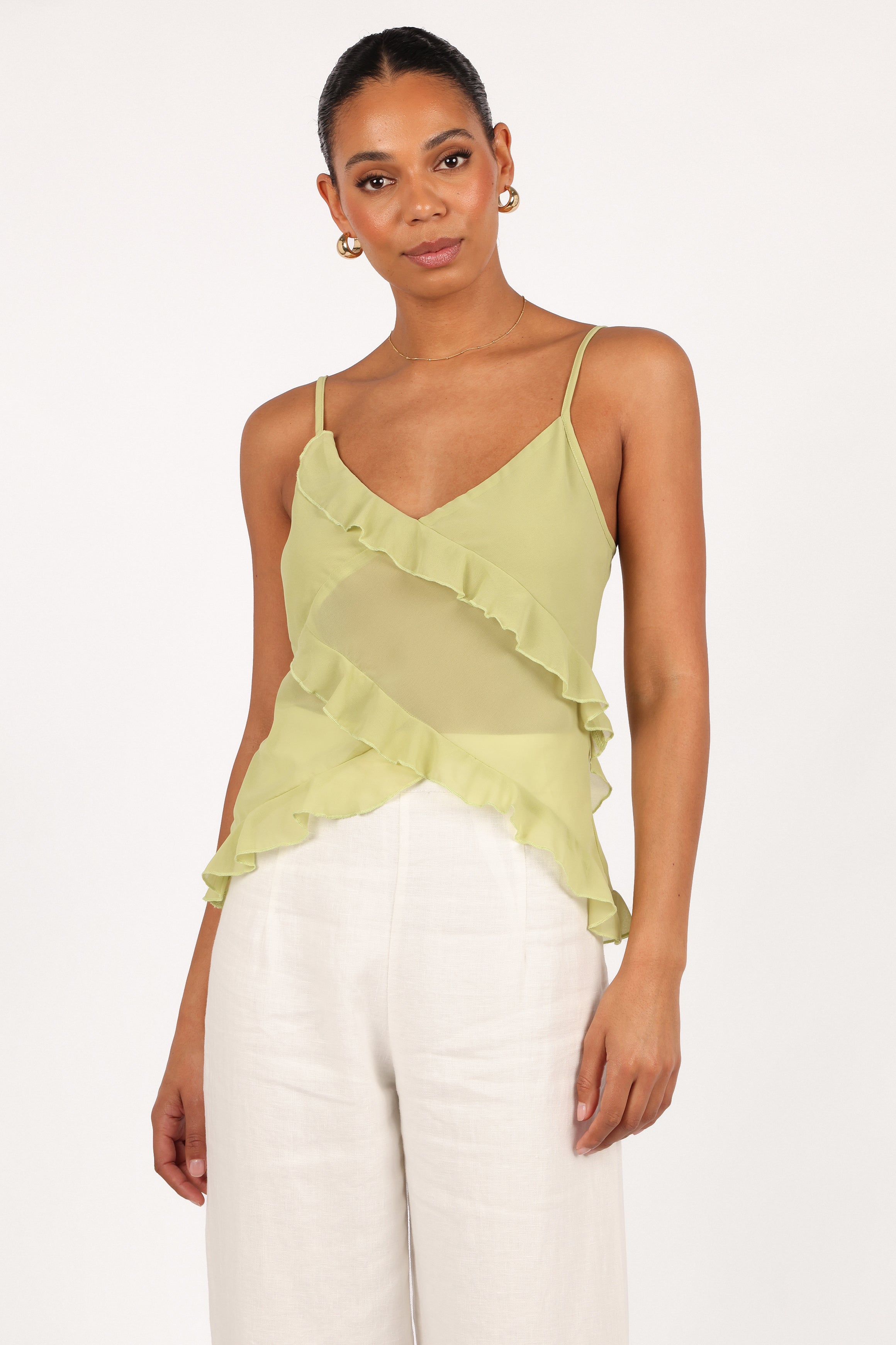 Gabrielle Ruffle Top - Meadow Green