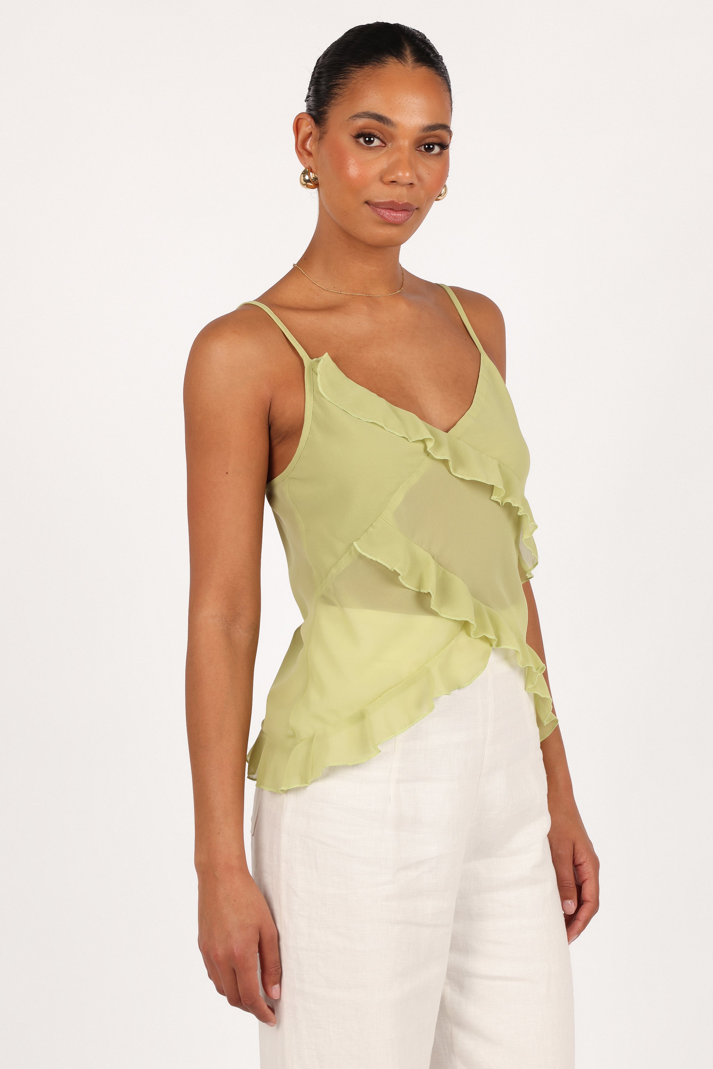 Gabrielle Ruffle Top - Meadow Green