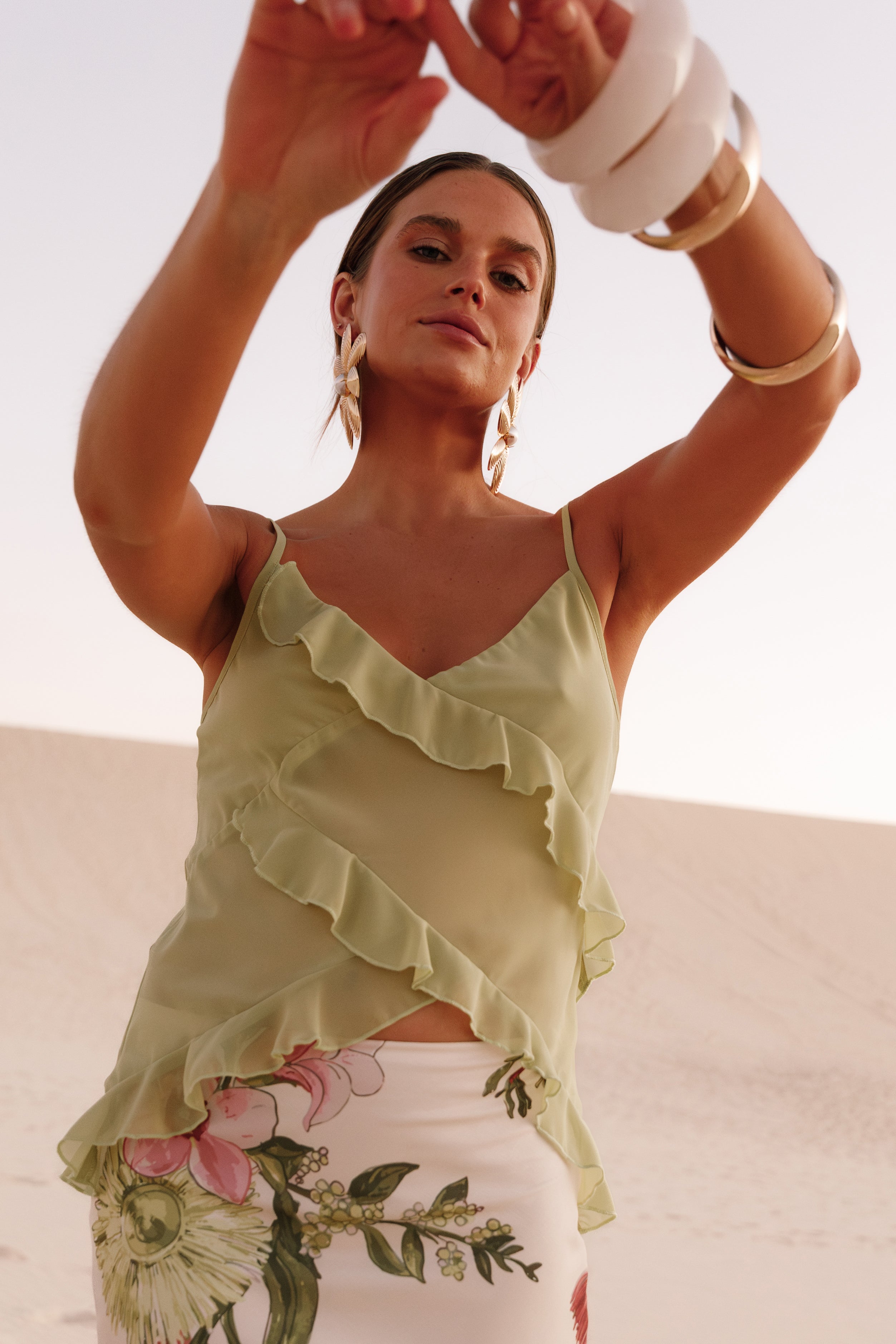 Gabrielle Ruffle Top - Meadow Green